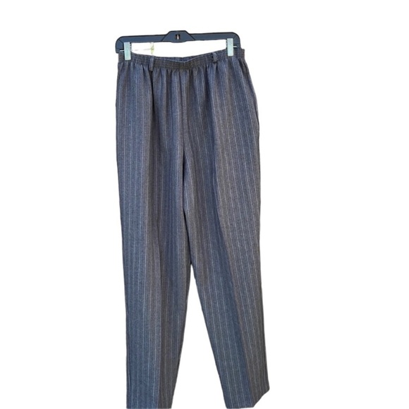 Alfred Dunner size 14 wide leg pant with elastics waist band grey pin striped - Picture 1 of 4